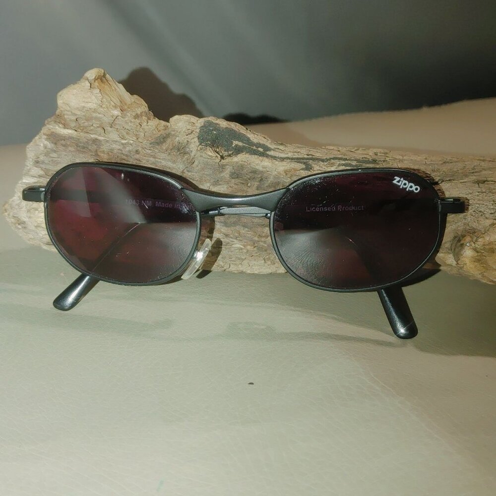 Sunglasses Zippo License Branded made in Italy Oval Black Frame Brown Lenses